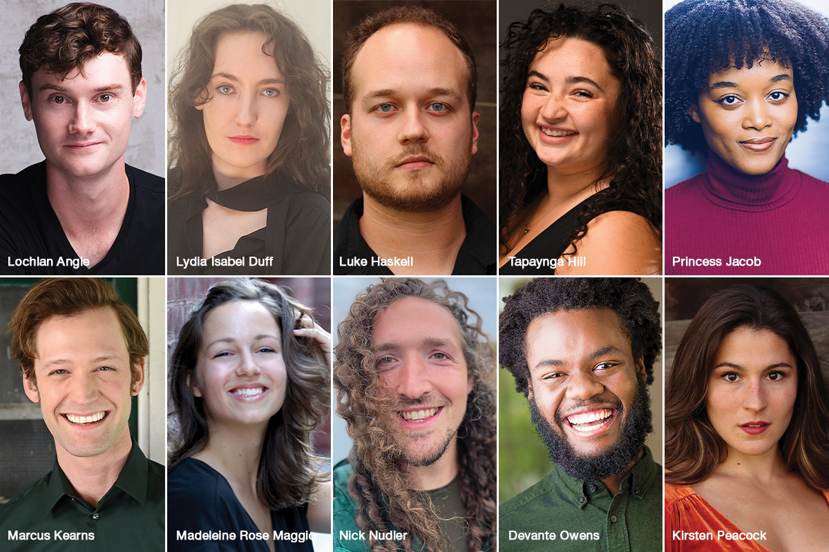 A grid of 10 cast headshots - five are male presenting and five are female presenting.